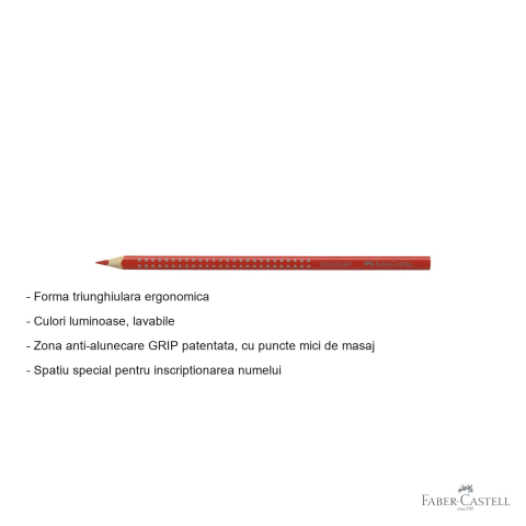Creion colorat Faber-Castell Grip, rosu intens, forma triunghiulara ergonomica, pentru copii [1]