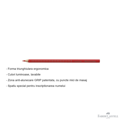 Creion colorat Faber-Castell Grip, rosu scarlet, forma triunghiulara ergonomica, pentru copii [1]