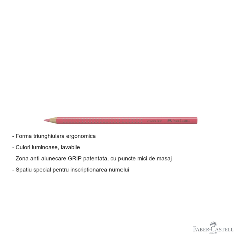 Creion colorat Faber-Castell Grip, roz inchis, forma triunghiulara ergonomica, pentru copii [1]