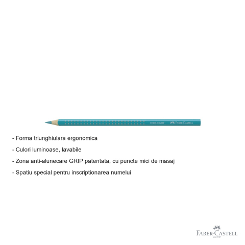 Creion colorat Faber-Castell Grip verde cobalt, forma triunghiulara ergonomica, pentru copii [1]