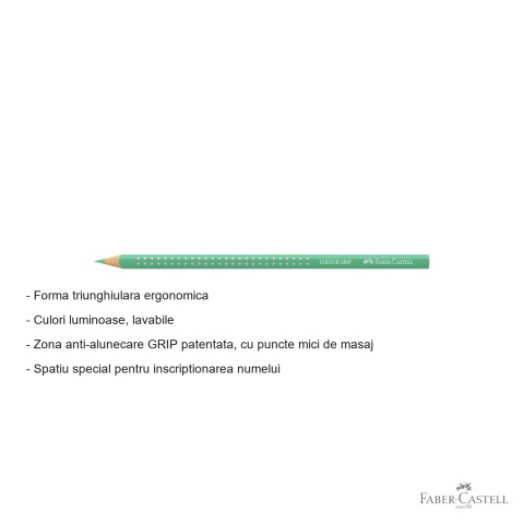 Creion colorat Faber-Castell Grip, verde phtalo deschis, forma triunghiulara ergonomica, pentru copii [1]