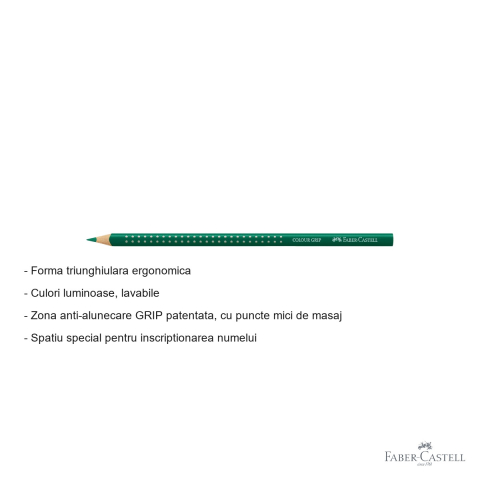 Creion colorat Faber-Castell Grip, verde phtalo, forma triunghiulara ergonomica, pentru copii [1]