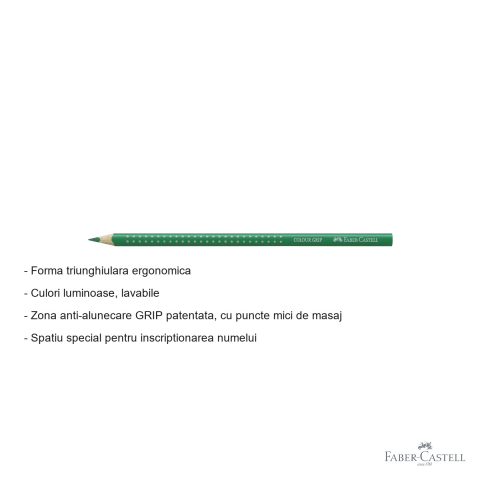 Creion colorat Faber-Castell Grip, verde smarald, forma triunghiulara ergonomica, pentru copii [1]