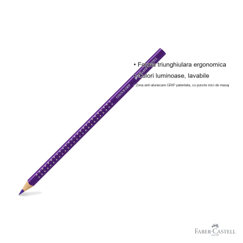 Creion colorat Faber-Castell Grip violet purpuriu, forma triunghiulara ergonomica, pentru copii [2]