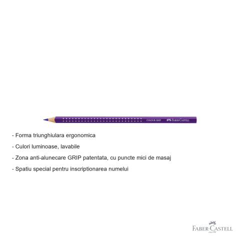 Creion colorat Faber-Castell Grip violet purpuriu, forma triunghiulara ergonomica, pentru copii [1]