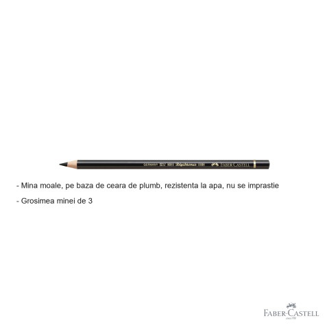Creion colorat Faber-Castell Polychromos negru, mina 3.8 mm pe baza de ceara, rezistent la apa, pentru desen artistic [1]