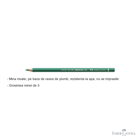 Creion colorat Faber-Castell Polychromos verde inchis, mina moale pe baza de ceara, rezistent la apa, pentru arta si grafica [1]