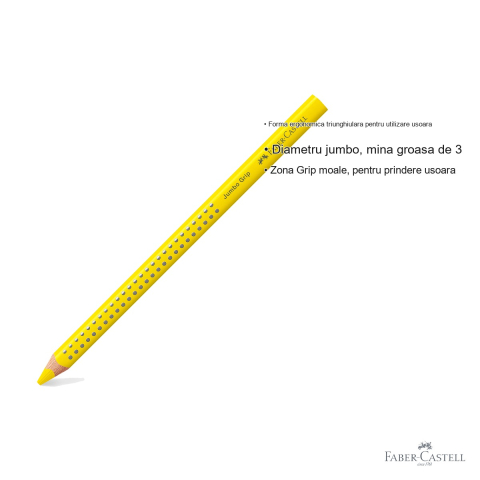 Creion colorat galben Jumbo Grip Faber-Castell, mina groasa 3.8 mm, forma ergonomica triunghiulara, pentru copii [2]