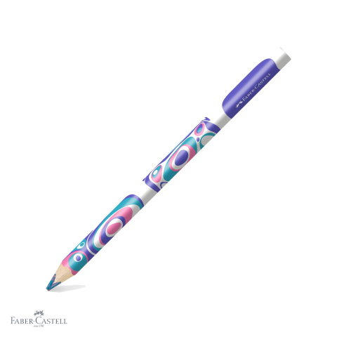 Produse EmagMarketplace - Creion colorat Jumbo tricolor Faber-Castell, forma triunghiulara ergonomica, turcoaz-roz-lila, pentru copii