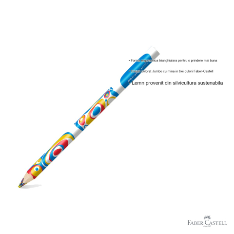 Creion colorat Jumbo tricolor Faber-Castell, mina in trei culori, forma ergonomica triunghiulara, pentru copii [2]
