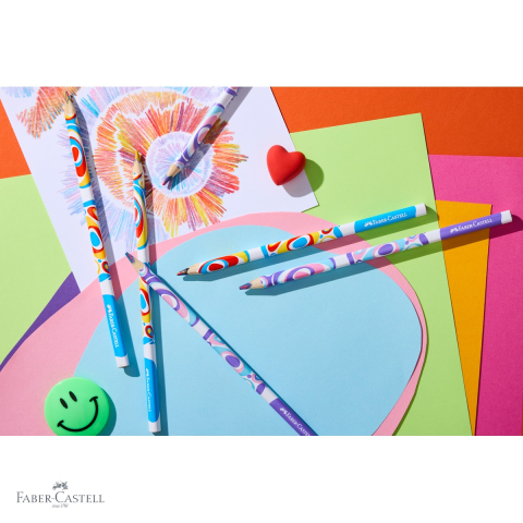 Creion colorat multicolor Faber-Castell, mina tricolora turcoaz-roz-lila, forma ergonomica triunghiulara, pentru copii si scolari [3]