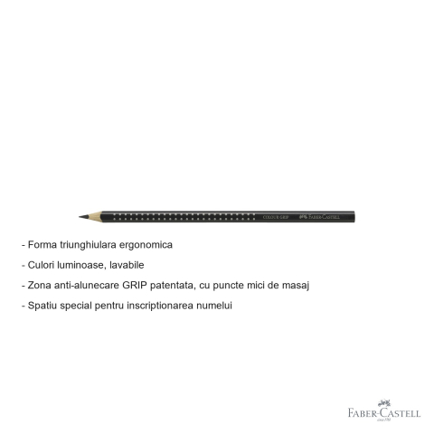 Creion colorat negru Faber-Castell Grip, forma triunghiulara ergonomica, pentru copii [1]