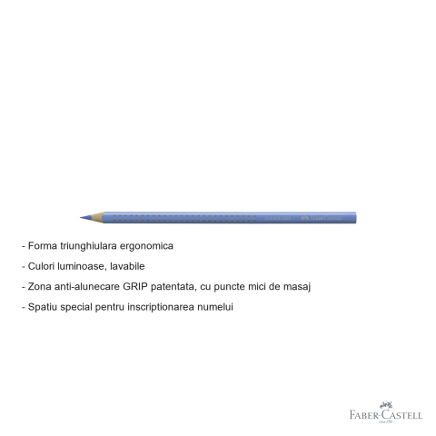 Creion colorat triunghiular Faber-Castell Grip, albastru ultramarin deschis, ergonomic, pentru copii [1]