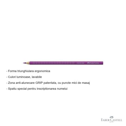 Creion colorat triunghiular Faber-Castell Grip, culoare Violet Crimson, ergonomic, pentru copii [1]