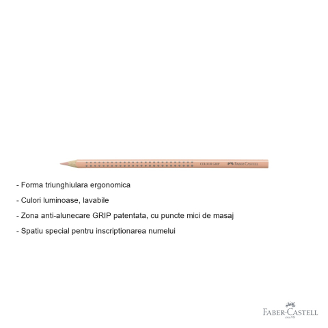 Creion colorat triunghiular Faber-Castell Grip, culoarea pielii deschis, ergonomic, pentru copii [1]