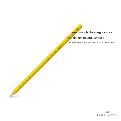 Creion colorat triunghiular Faber-Castell Grip, galben cadmium, ergonomic, pentru copii [2]