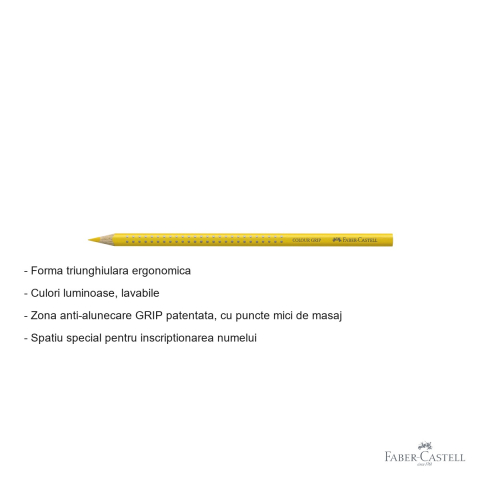 Creion colorat triunghiular Faber-Castell Grip, galben cadmium, ergonomic, pentru copii [1]