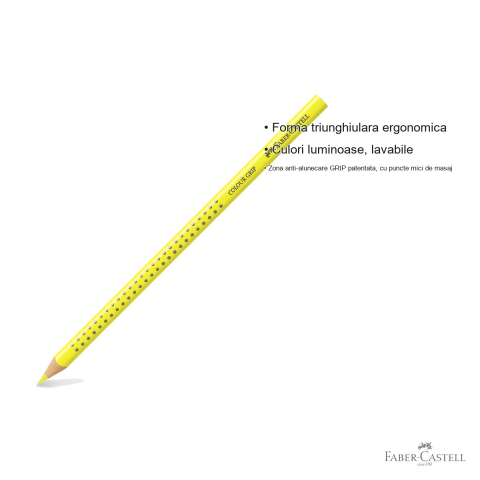 Creion colorat triunghiular Faber-Castell Grip, galben deschis, ergonomic, pentru copii [2]