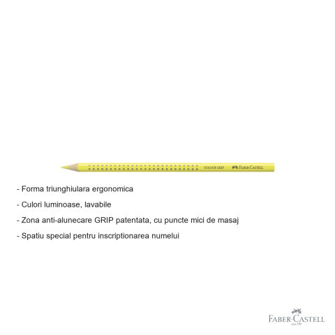 Creion colorat triunghiular Faber-Castell Grip, galben deschis, ergonomic, pentru copii [1]