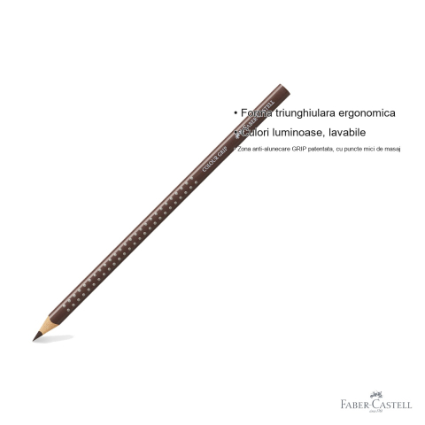 Creion colorat triunghiular Faber-Castell Grip, maro Van Dyke, ergonomic, pentru copii [2]