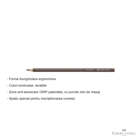 Creion colorat triunghiular Faber-Castell Grip, maro Van Dyke, ergonomic, pentru copii [1]