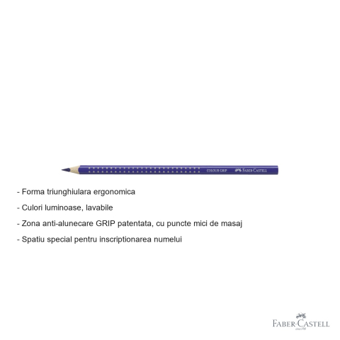Creion colorat triunghiular Faber-Castell Grip, violet albastrui, ergonomic, pentru copii [1]