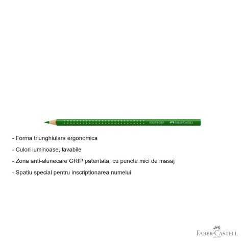 Creion colorat verde Faber-Castell Grip, forma triunghiulara ergonomica, pentru copii [1]