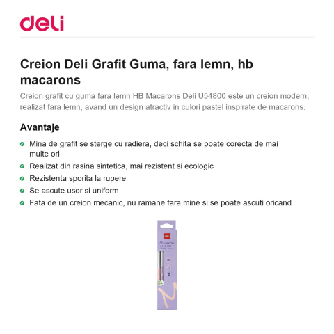 Creion Deli Grafit Guma, fara lemn, hb macarons [1]