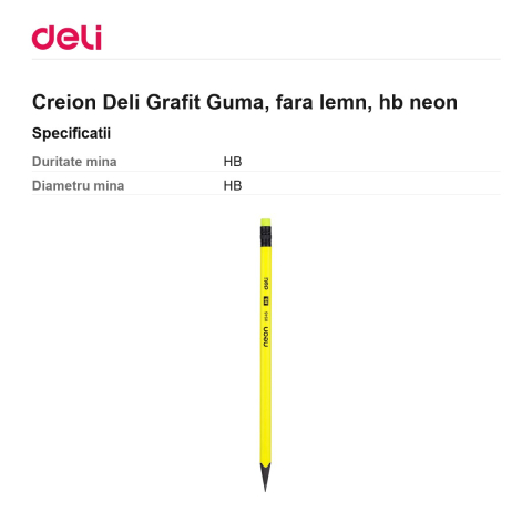 Creion Deli Grafit Guma, fara lemn, hb neon [2]