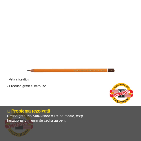 Creion desen grafit 6B Koh-I-Noor, forma hexagonala, invelis cedru, pentru artisti si designeri [1]