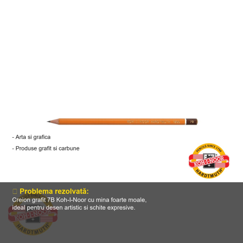 Creion desen grafit 7B Koh-I-Noor, mina moale hexagonal, pentru artisti si designeri [1]