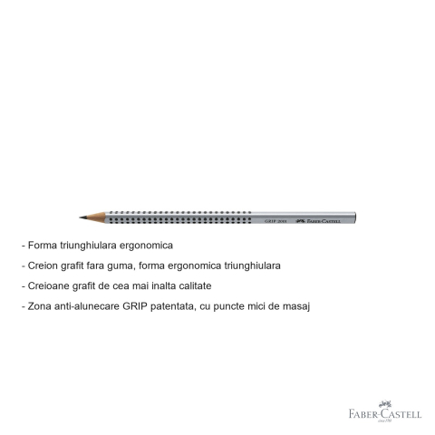 Creion grafit 2B Faber-Castell Grip 2001, forma triunghiulara ergonomica, fara guma, pentru desen si scriere [1]