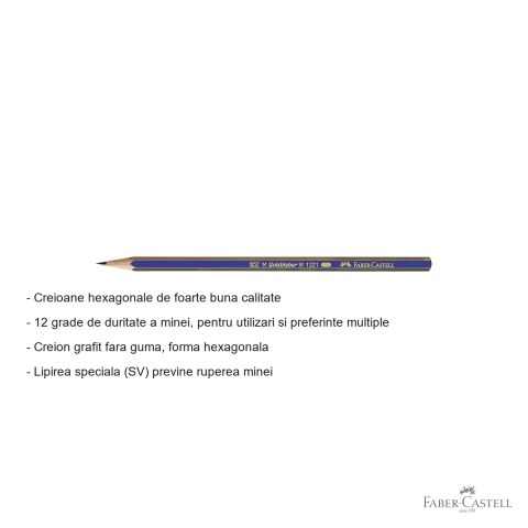 Creion grafit 3B fara guma Faber-Castell Goldfaber 1221, forma hexagonala, pentru desen si schite [1]