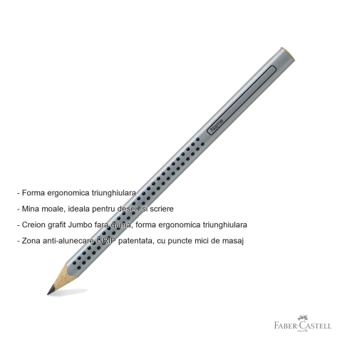 Creion grafit B Faber-Castell Jumbo Grip, forma triunghiulara ergonomica, fara guma, pentru copii si desen [1]