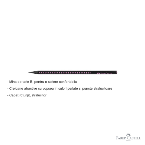 Creion grafit B Faber-Castell Sparkle Grip, lemn negru Midnight Rose, forma triunghiulara ergonomica [1]