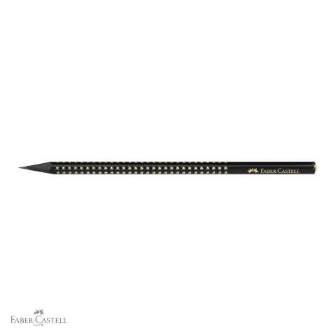 Creion grafit B Faber-Castell Sparkle Midnight Gold, forma ergonomica triunghiulara, lemn negru cu design perlat [3]