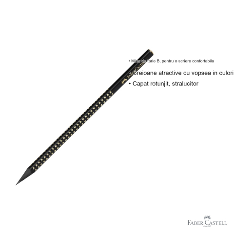 Creion grafit B Faber-Castell Sparkle Midnight Gold, forma ergonomica triunghiulara, lemn negru cu design perlat [2]