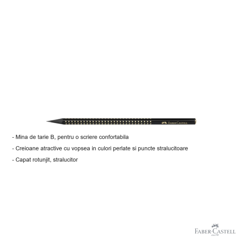 Creion grafit B Faber-Castell Sparkle Midnight Gold, forma ergonomica triunghiulara, lemn negru cu design perlat [1]