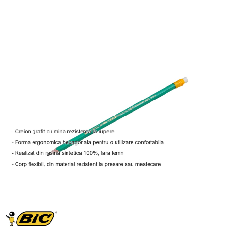 Creion grafit Bic Eco Evolution 655, mina HB rezistenta la rupere, cu radiera, pentru scriere si desen [1]