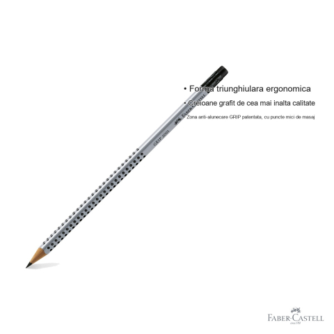 Creion grafit cu guma Faber-Castell Grip 2001, mina B, forma triunghiulara ergonomica [2]