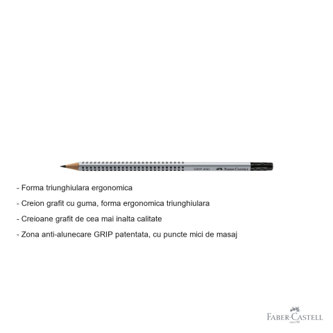 Creion grafit cu guma Faber-Castell Grip 2001, mina B, forma triunghiulara ergonomica [1]