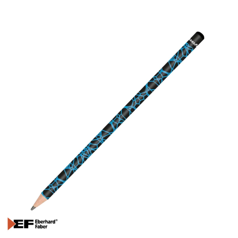 Creioane si ascutitori - Creion grafit Eberhard Faber HB fara guma, corp rotund negru-neon, scriere moale fara zgarieturi