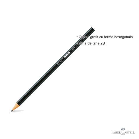 Creion grafit Faber-Castell 1111, mina 2B, forma hexagonala, fara guma, pentru desen si schite [2]