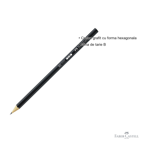 Creion grafit Faber-Castell 1111, mina B, forma hexagonala, fara guma, pentru desen si scriere [2]