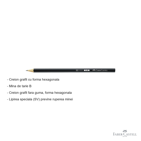 Creion grafit Faber-Castell 1111, mina B, forma hexagonala, fara guma, pentru desen si scriere [1]