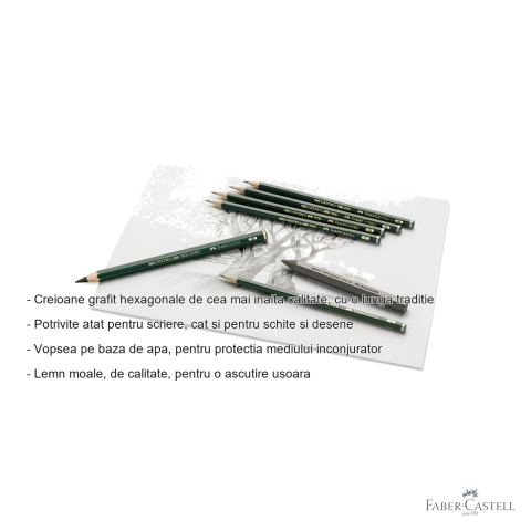Creion grafit Faber-Castell Castell 9000, duritate 2B, hexagonal, pentru desen si schite [1]