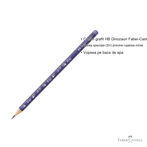 Creion grafit Faber-Castell Dinozauri HB, forma ergonomica triunghiulara, fara guma, pentru copii [2]