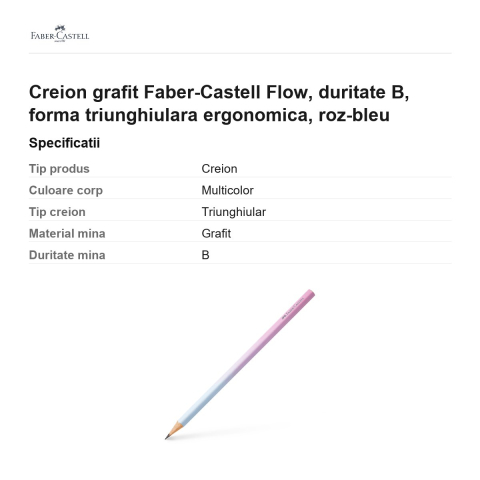 Creion grafit Faber-Castell Flow, duritate B, forma triunghiulara ergonomica, roz-bleu [2]