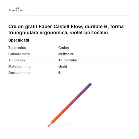 Creion grafit Faber-Castell Flow, duritate B, forma triunghiulara ergonomica, violet-portocaliu [2]