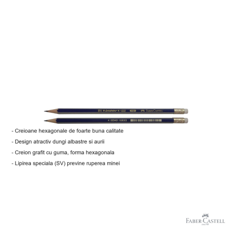 Creion grafit Faber-Castell Goldfaber 1221 cu guma, mina HB, forma hexagonala, pentru scris si desen [1]